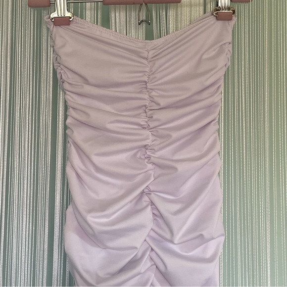 Off White Bodycon Ruched Strapless Dress - Picture 5 of 17